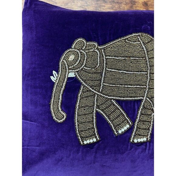 Decorative Embellished Pillow 18 X 18 In Purple Velvet Beads & Rhinestone - Picture 6 of 6